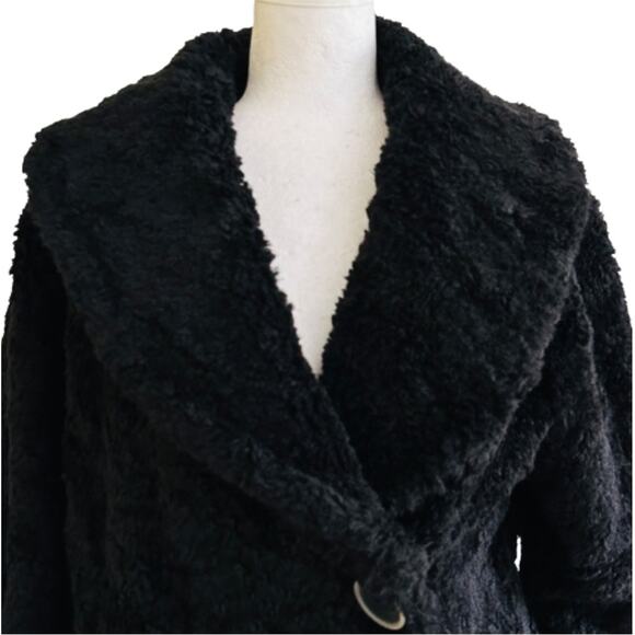 LAL Coat Black Faux Fur Teddy Shawl Collar Pockets Jacket Coat Size Large NEW - Picture 3 of 13